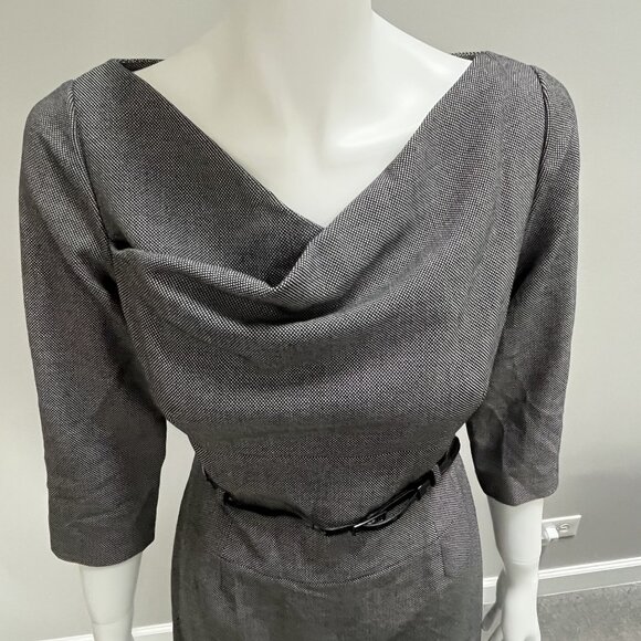 Tahari Arthur S Levine Black 3/4 Sleeve Dress With Belt - Picture 5 of 11